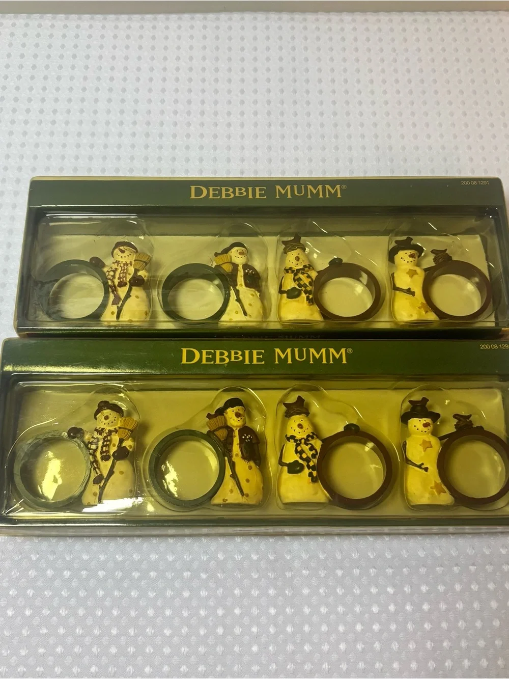 VTG Debbie Mumm Snowman Napkin Rings Set of 8 Christmas Holiday Table Decor